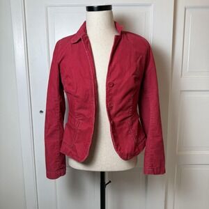 J Crew Blazer Womens Small Red Corduroy Jacket Fitted Two Button Pockets Classic